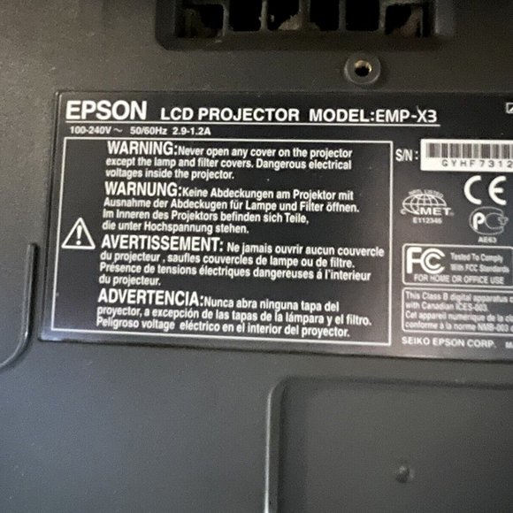 EPSON LCD Projector MODEL : EMP-X3 100/240V 50/60HZ 2.9-1.2A - Picture 11 of 13